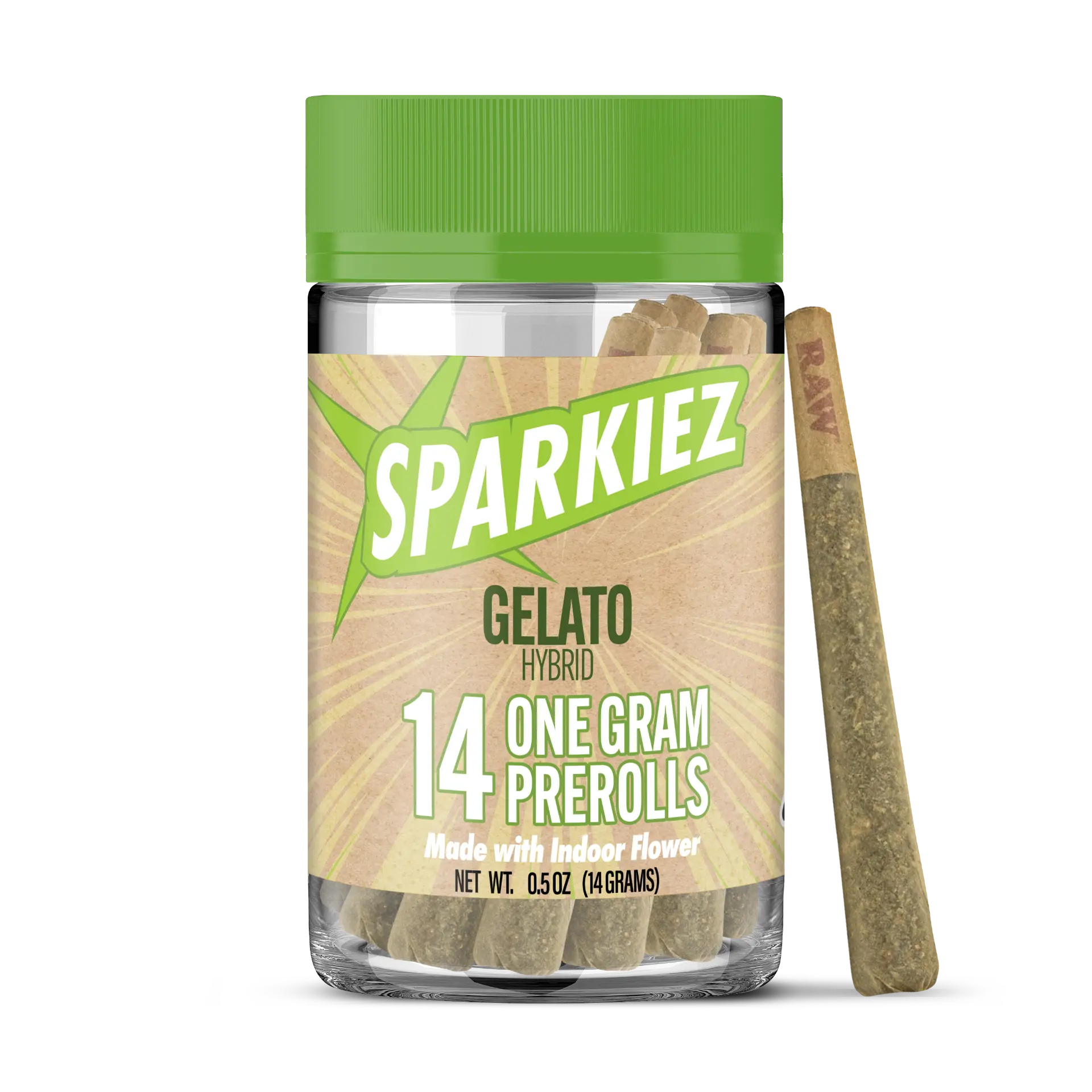 Sparkiez Gelato 14-pack jar of one-gram indoor prerolls