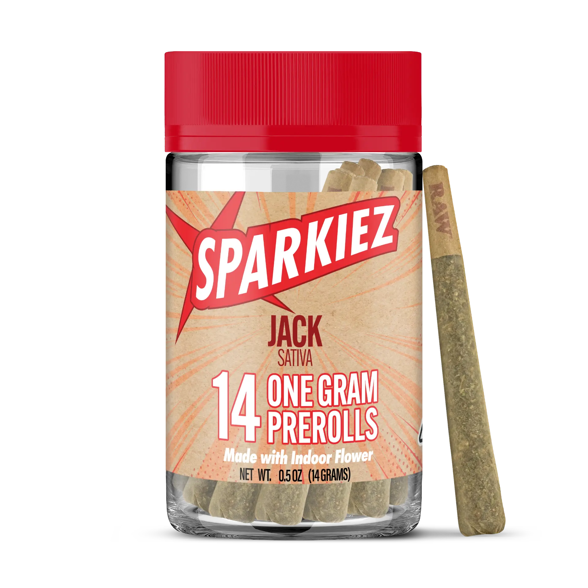 Sparkiez Jack 14-pack jar of one-gram indoor prerolls