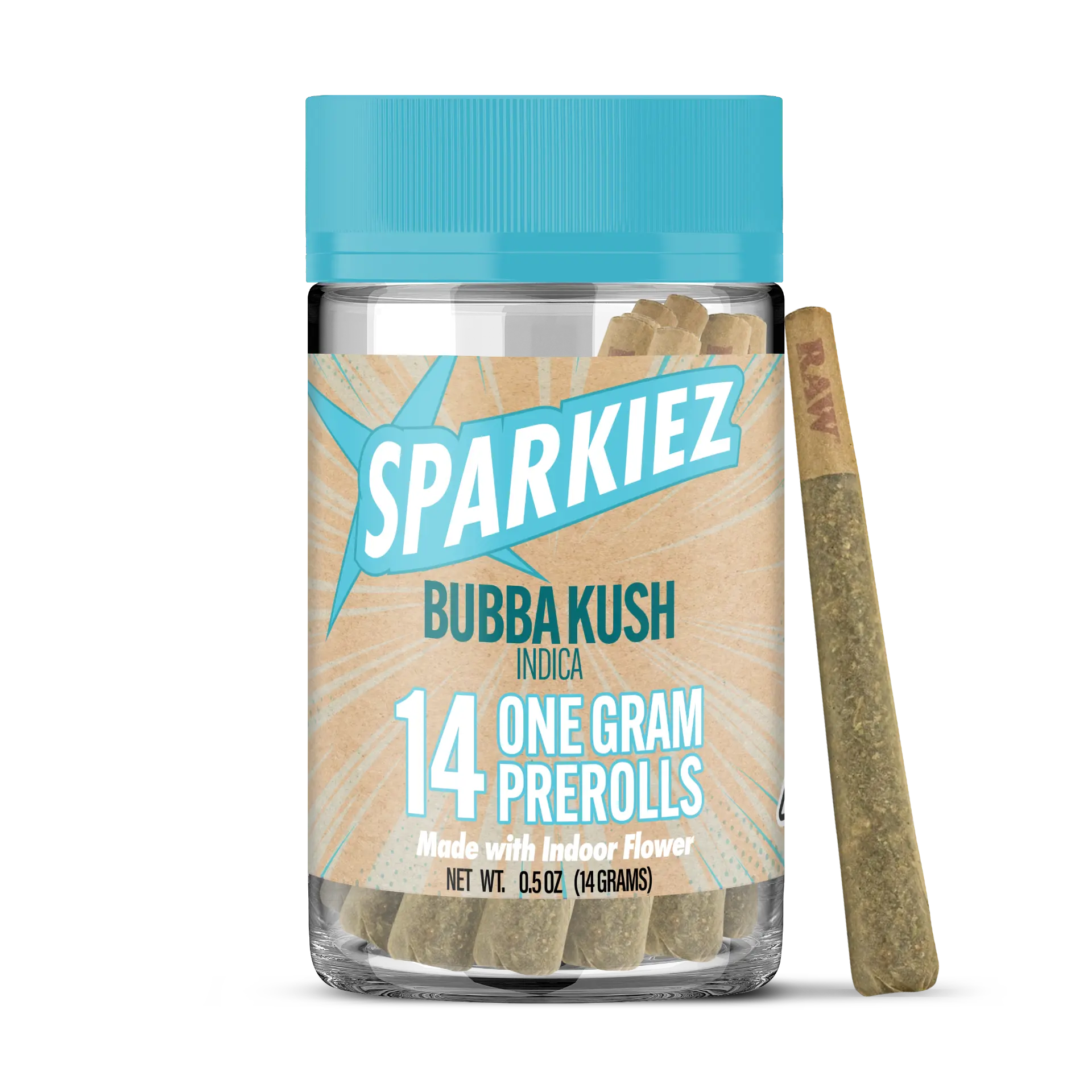 Sparkiez Bubba Kush 14-pack jar of one-gram indoor prerolls