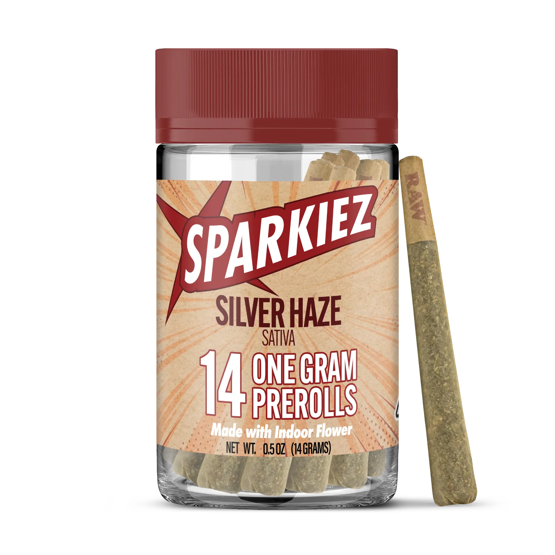 Sparkiez Silver Haze 14-pack jar of one-gram indoor prerolls